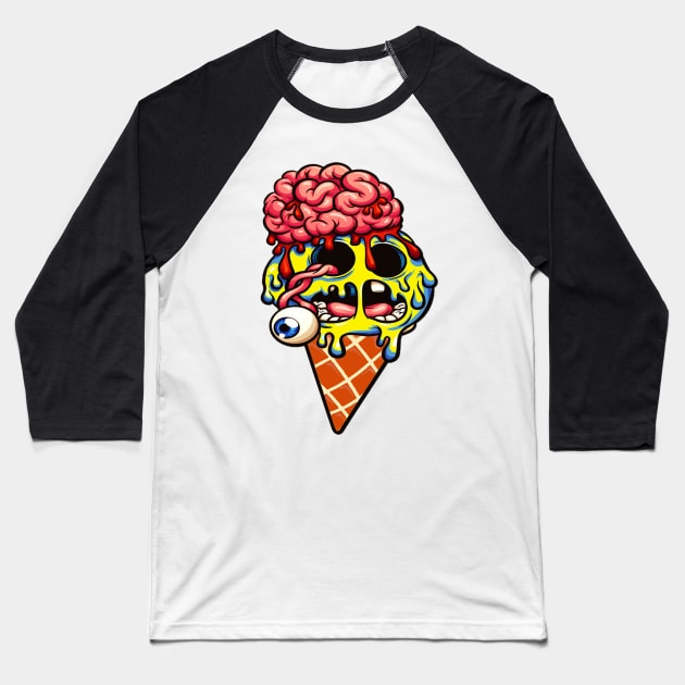 Brain Ice Cream Baseball T-Shirt by ctrlzie